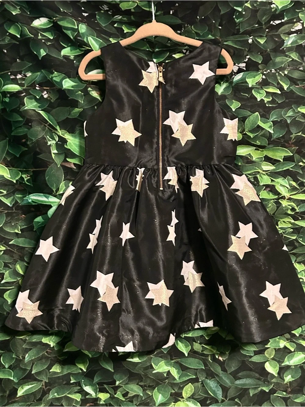 Gymboree Knee Length Dress Black Satin Gold Stars Girls 3T